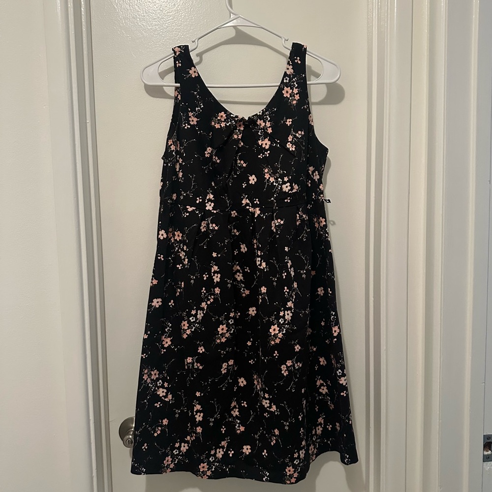 Motherhood Black Dress with Pink Floral Design